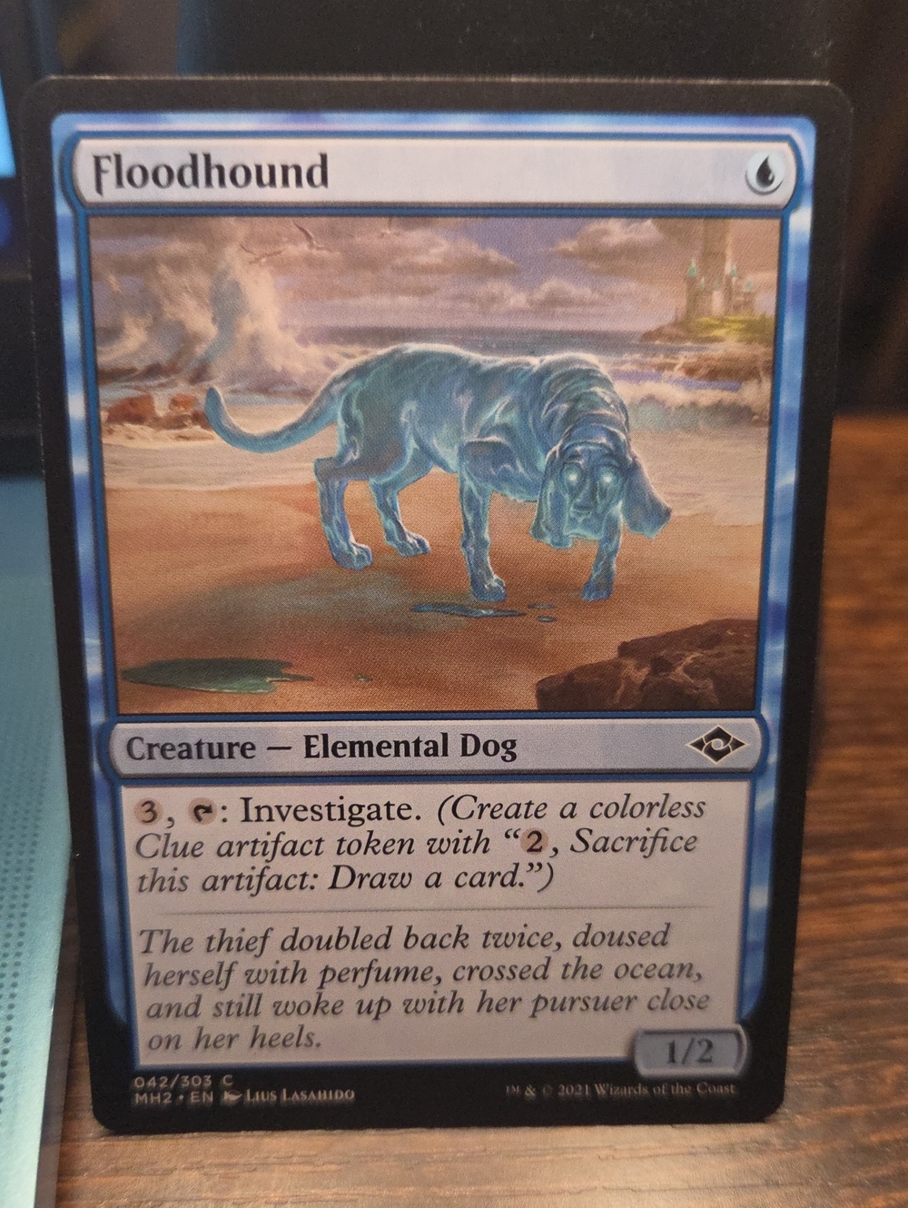 Floodhound Elemental Dog Collectible Card - Blue Artwork